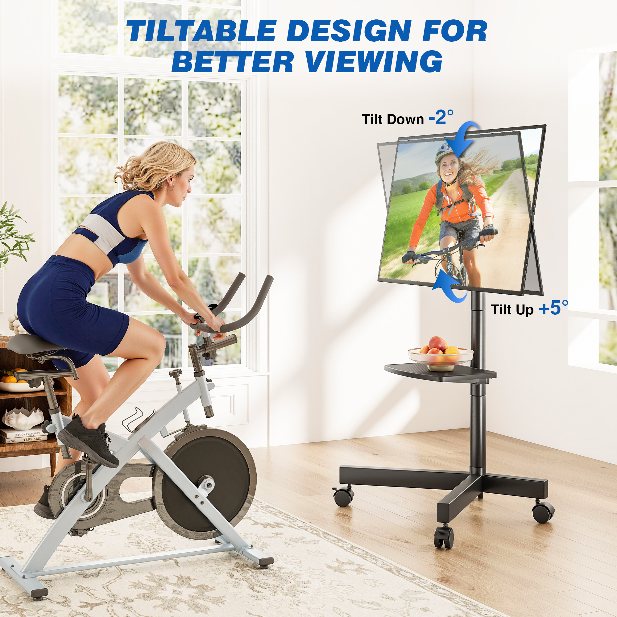 RTVR Modern Rolling TV Stand with Shelf for 23-60 inch TVs photo 4