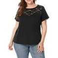 thumbnail image 5 of Unique Bargains Juniors' Plus Size Lace Insert Short Sleeves Round Neck Top 3X Black, 5 of 7