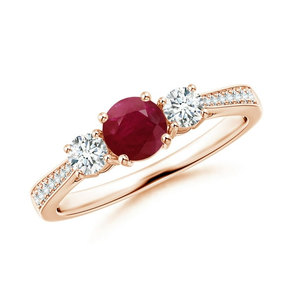 ANGARA Natural Cathedral Three Stone Ruby & Diamond Engagement Ring in 14K Rose Gold for Women (Size-5mm) | July Birthstone, Birthday, Anniversary, Jewelry Gift for Women | Natural Ruby Ring