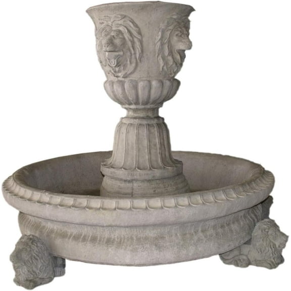 Solid Rock Stoneworks Concrete Basin Lion Urn Fountain - 38" Tall - Unfinished