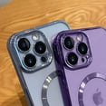 thumbnail image 2 of Compatible with iPhone 14 Pro Max Magnetic Clear Case,Luxury Plating Bling Transparent Shockproof MagSafe Case Full Camera Lens Protector for Women Girl Men-Purple, Elegant Purple, 2 of 6