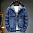 thumbnail image 2 of VNKIDY Men's Coat Autumn Winter Solid Color Denim Hooded Jacket With Button Front Long Sleeve Casual Timeless Style Layered Coat For Casual Daily Activities Stylish Outerwear, 2 of 5