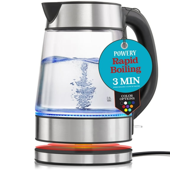 Exquisite Fast-Boil Electric Kettle For Coffee & Tea - 1.7L Water Boiler 1500W, Borosilicate Glass, Easy Clean Opening, Auto Shut-Off, Cool Touch Handle, LED Light. 360° Rotation, Boil Dry Protection