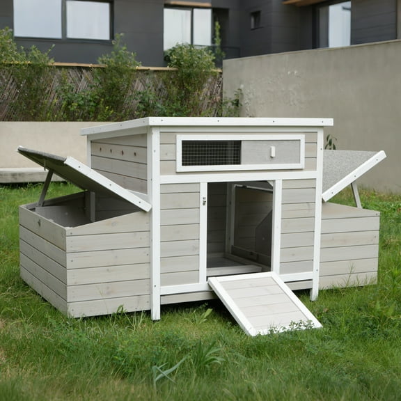 58" Chicken Coop,Outdoor Large Chicken Coop with 6 Nesting Boxes,Weatherproof Poultry Cage,Removable Tray for Farm, Backyard