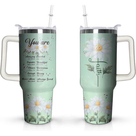 Christian Gifts for Women-Faith Based Gifts-Encouragement,Spiritual,Inspirational Religious Gifts for Women-Birthday Gifts for Women,Mom,Best Friend-40oz Blue Christian Tumbler With Handle & Straw Lid