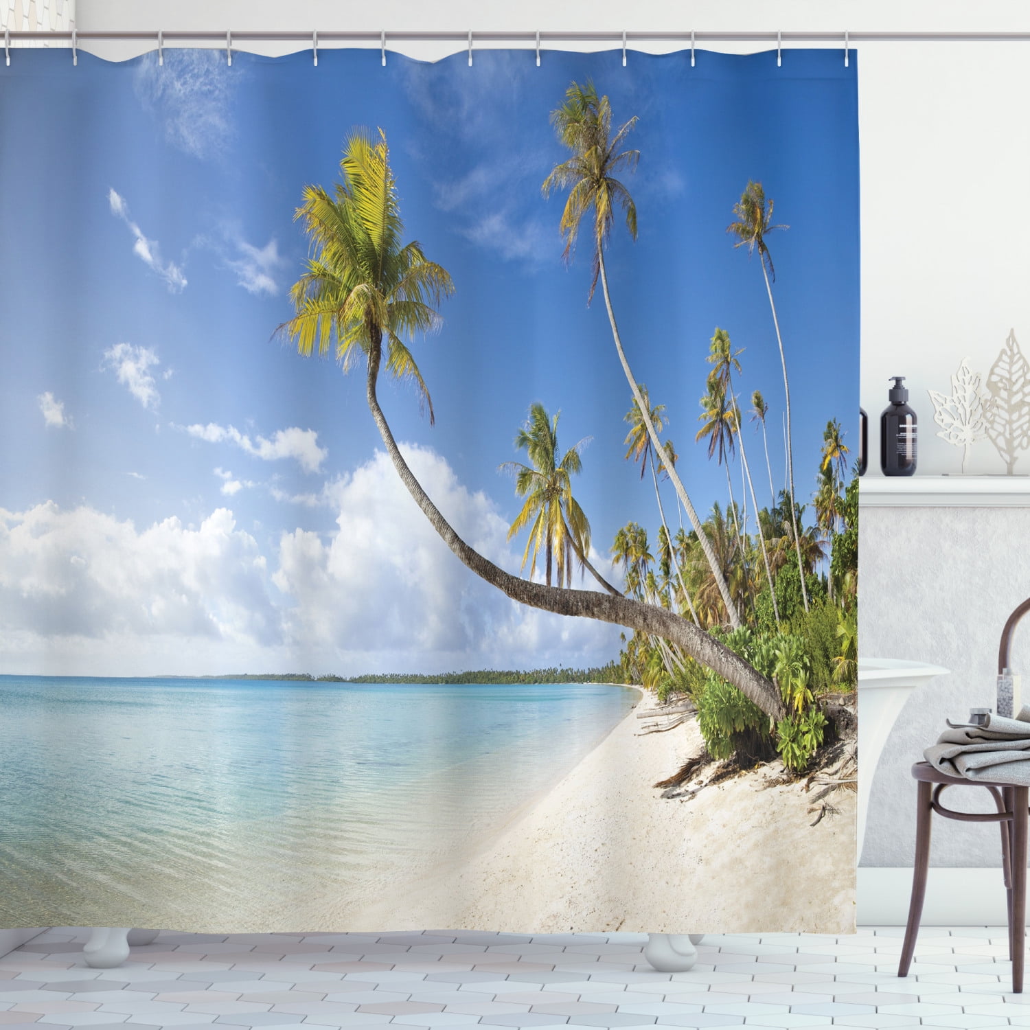 Details about   Tropical Tour Bus Surfboard Palm Leaves Shower Curtain Set for Bathroom Decor 