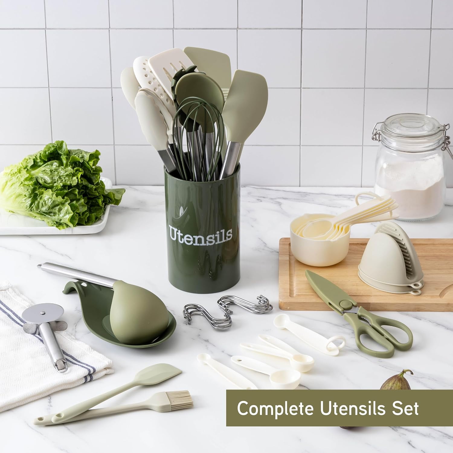 COOK WITH COLOR Silicone Cooking Utensils Set, Heat-Resistant, Nonstick Kitchen Gadgets (38 Pieces)
