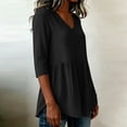 thumbnail image 4 of Yrmaups Loose Fit 3/4 Sleeve Peplum Top for Women, Casual V Neck Ruffle Blouse, Soft Stretch Tunic for Vacation Office Travel Everyday Outfit, Black 2XL, 4 of 6