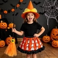 thumbnail image 5 of K-i-ds Orange Ghost Bell Pattern Tutu Skirt Halloween Party Dress Up Set with Matching Hat and Broom, 5 of 5