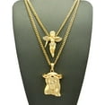 thumbnail image 1 of Stone Stud Floating Angel & Jesus Face Pendant Set 3mm 61cm & 76cm Concave Cuban Chain Necklace in Gold-Tone, 1 of 4