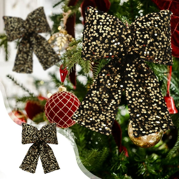 xihome Adorno colgante grande de lazo navideño de tela con lentejuelas para rbol o ventana. Decoracin navideña.