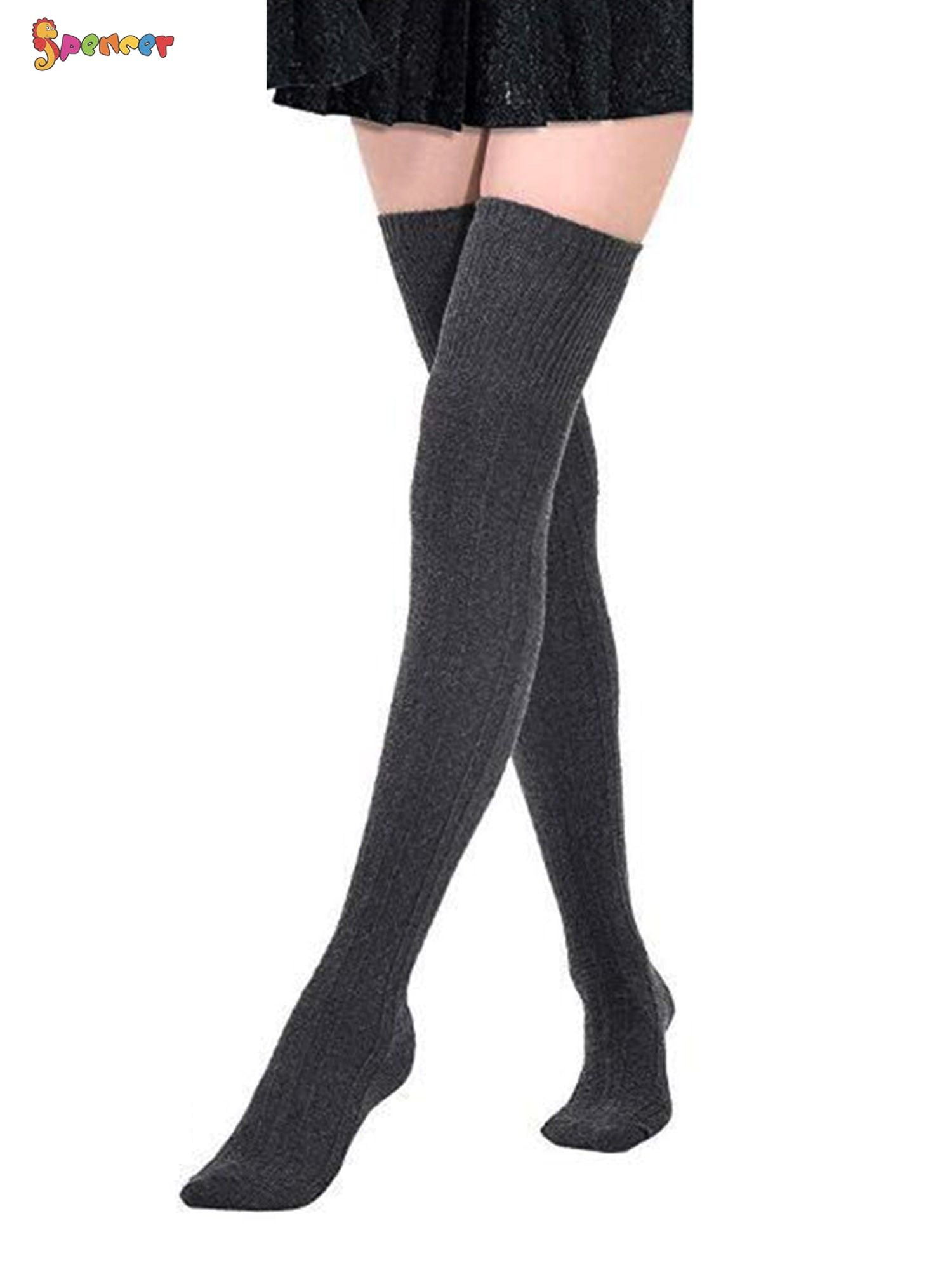 Girls Knit Thigh High Socks Knee High Tube Sock with Stripes， School Uniform Stockings Leg Warmers 