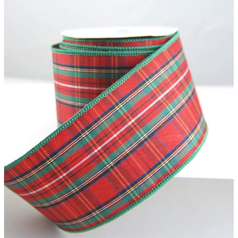 Wire Edged Plaid Tradition Red, Green and Blue Plaid Christmas Ribbon 2