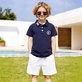 thumbnail image 2 of Kids Athletic Polo Shirt Fashion Stripe Graphic Printed Pullover Toddler Kids Shirts Chest Pocket Summer Holiday Tops Z03 Navy 4 -5 Years, 2 of 8