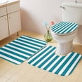 thumbnail image 2 of Teal Striped Bath Mat 3 Piece Bathroom Rug Set, Simple Art Vertical Stripe Farmhouse Non Slip Bath Rug Contour Mat and Toilet Lid Cover, Absorbent Shower Mats Soft Bath Rugs and Mats Sets, 2 of 8