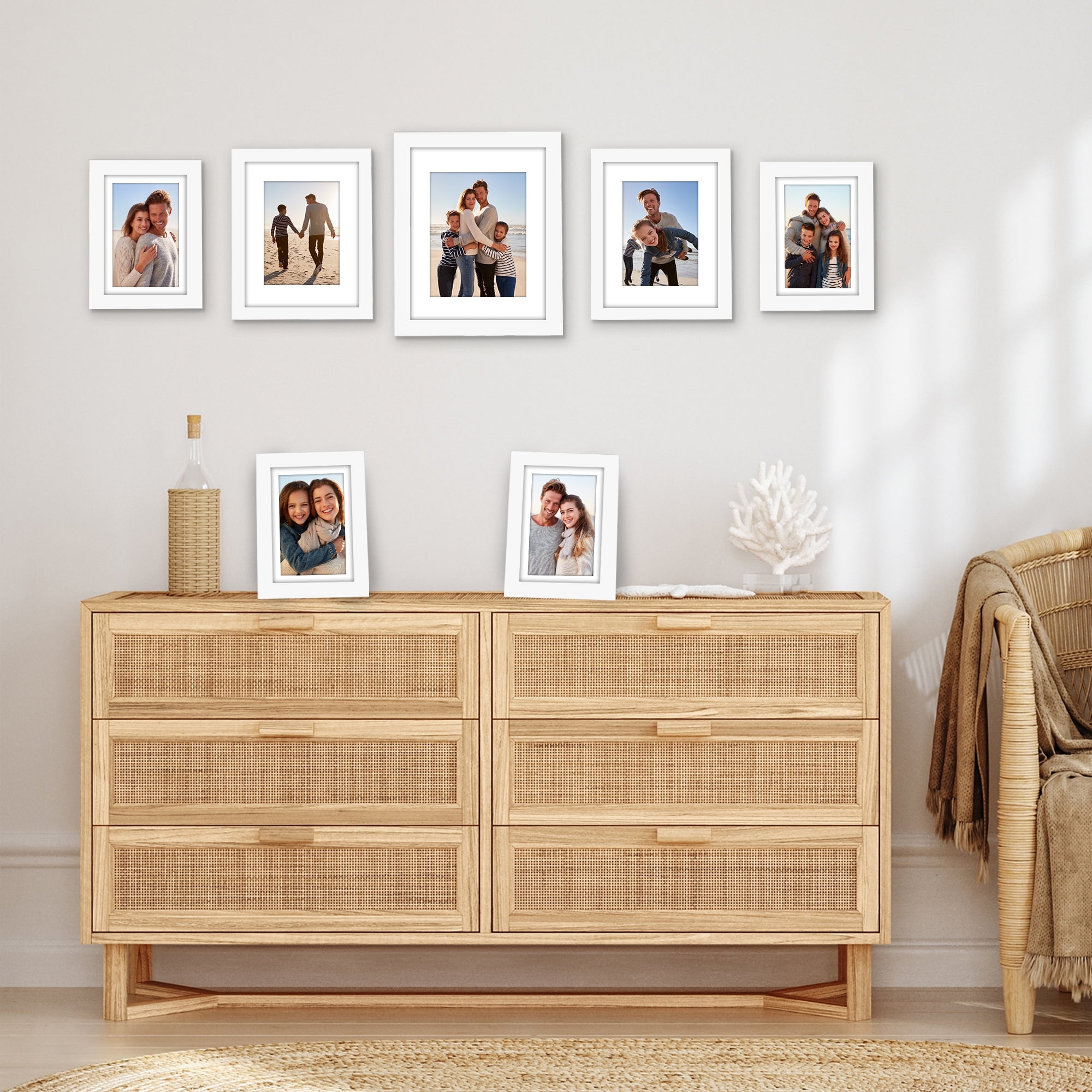 Americanflat 7 Pack Picture Frame with Shatter-Resistant Glass 11x14,8x10,5x7 Gallery Wall Signature - White