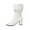 White, variant on Mid Calf Ruched Boots For Women Smooth Wrinkle Faux Leather Fold Over Rivet Cuff Pointed Toe Mid Chunky Block Heel Pull On Boot Footwear