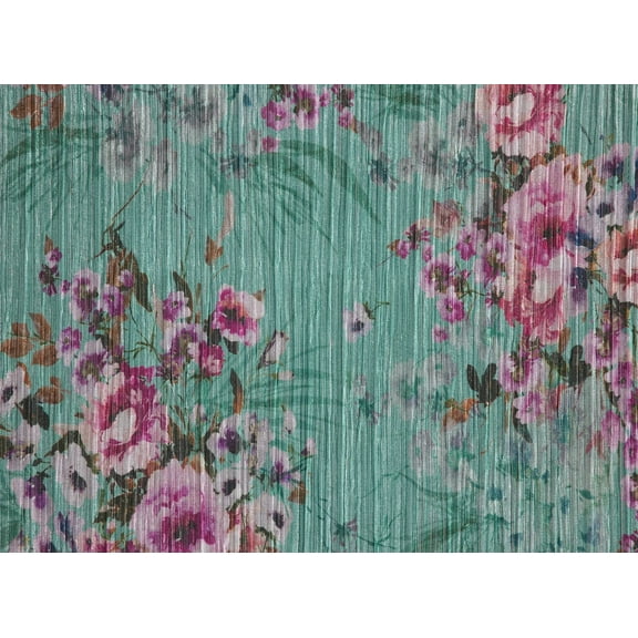 Zelouf Silvia Print Pleated Lurex Mesh , Sewing, DIY, Crafts Fabric by the Yard, Aqua, 1 Yard