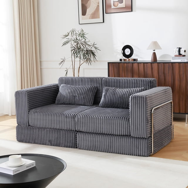 UTILIA Sofá Cama Plegable para Sala y Dormitorio, Sillón Cama de Piso Convertible con Tela de Pana Suave, Base Antideslizante, Estructura Externa de Acero Inoxidable y Espuma de Densidad, Gris Oscuro