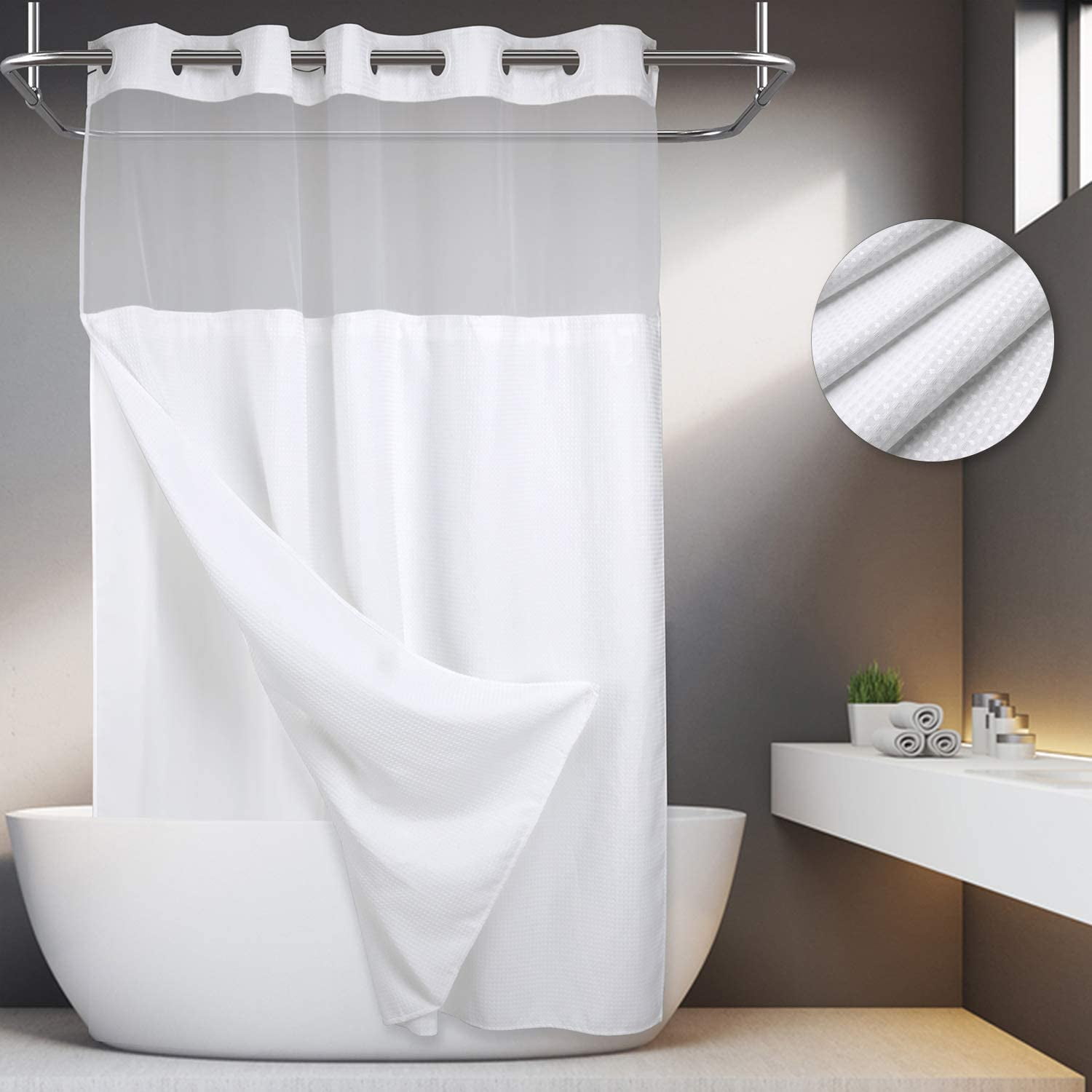 No Hooks Required Waffle Weave Shower Curtain with Snap in Liner 71W x 74H,Hotel Grade,Spa