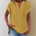 thumbnail image 2 of GZWYHT Button Down Shirts For Women，Roll Up Short Sleeve Tops Vintage Vacation Tees Cotton Linen Tops For Women Linen Blouse Breathable Casual Tops For Women Gold 5XL, 2 of 8