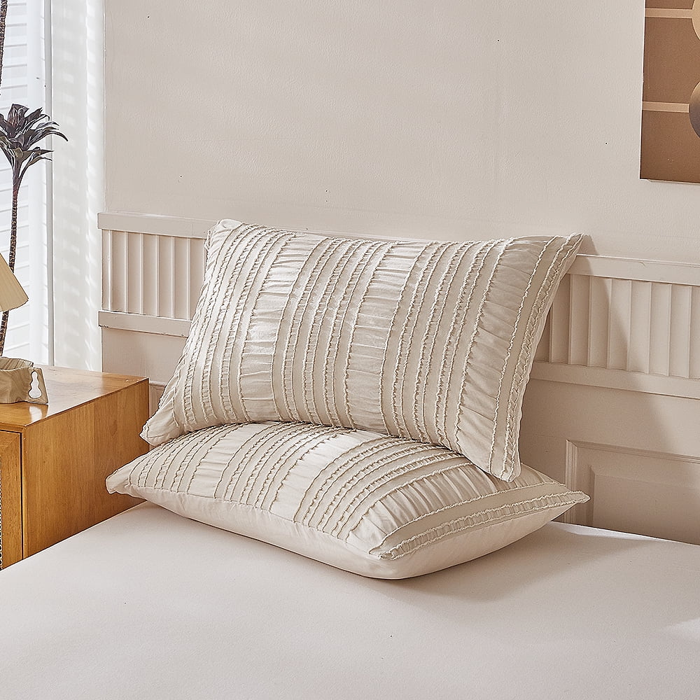 Soft Breathable Striped Textured Duvet Cover Bedding Khaki King Size