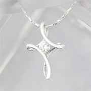 18K Charm White Gold Plated Platinum Plated Rhinestone Crystal Cross Necklace Pendant Fashionable Women Christmas Gift