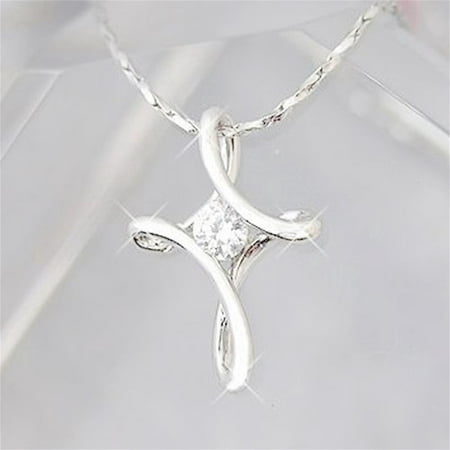 Platinum Plated Charm - 18K Charm White Gold Plated Platinum Plated Rhinestone Crystal Cross Necklace Pendant Fashionable Women Christmas Gift