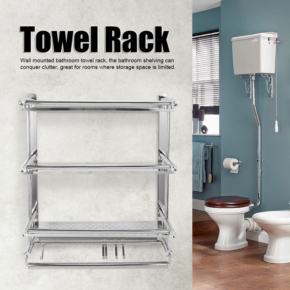Wall Mounted Bathroom Shelf Stainless Steel Towel Rack Storage Holder Organizer 