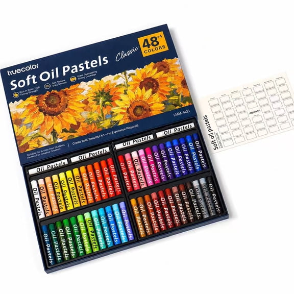 Truecolor 48 Colors Soft Oil Pastels, Classic Color Oil Pastel Set with Extra White Pastels, Hard Storage Case for Blending, Layering and Art Drawing