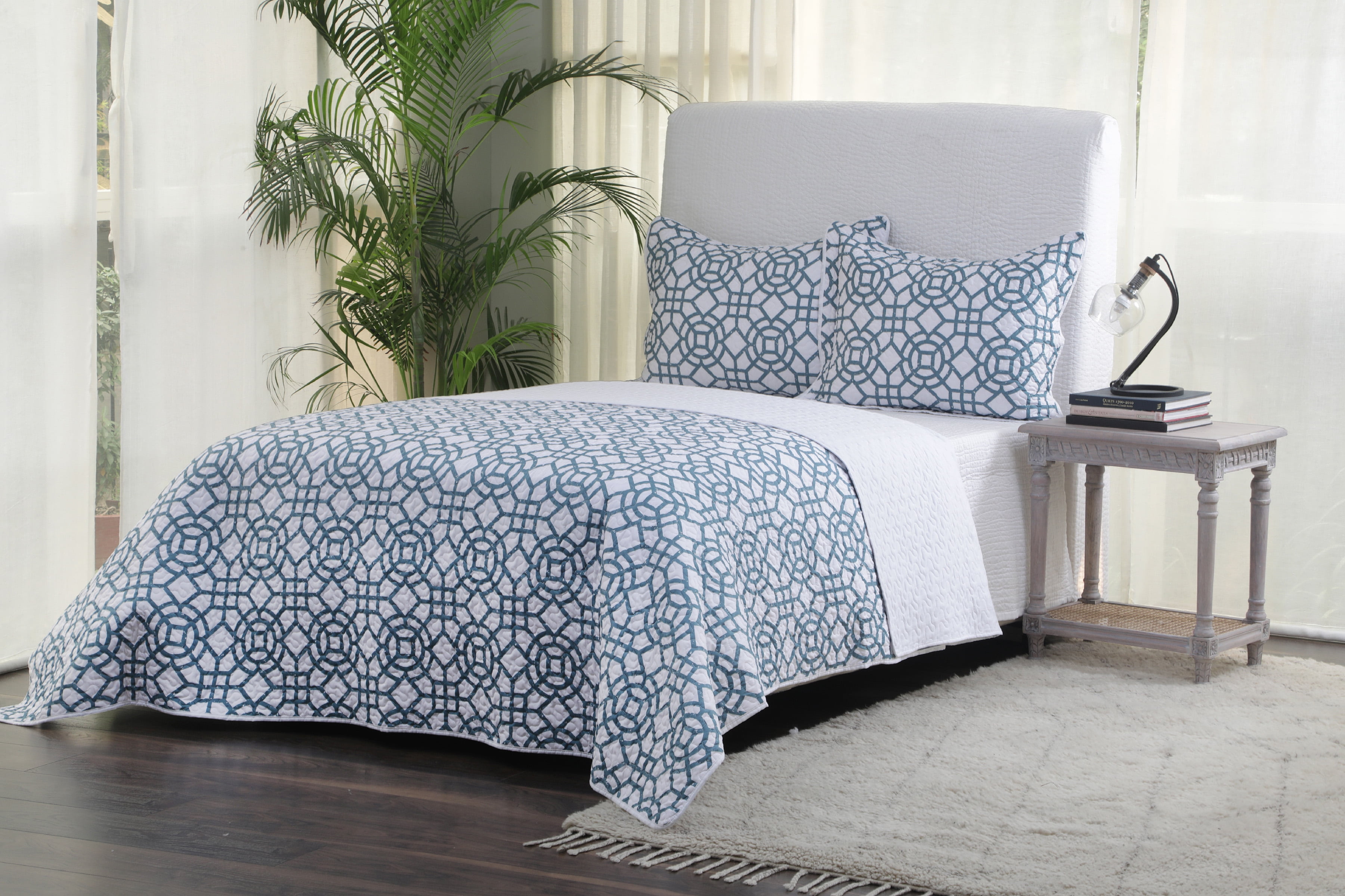 Mainstays Geometric Pattern Pacifica Green 2 Piece Quilt Set Size