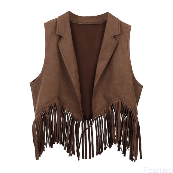 Fozruso Girls Fringe Sleeveless Tassels Vest Western Cowgirl for Party School Casual,Sizes 3-4 Years Brown