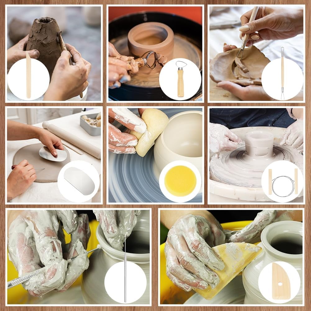 96pcs Pottery Tool Kit Sculpting Clay Tool Ceramics Tools Clay Cutting Modeling Trimming Wooden Handles Carving Kit