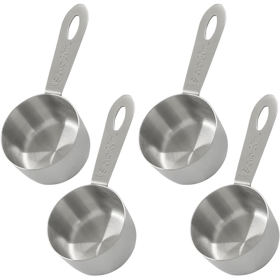 4 Pcs 1/8 Cup Measuring Cup, Stainless Steel 30 ml Coffee Scoop, Multipurpose Tablespoon Measure Spoon for Baking, Spices, Powder, Easy Storage