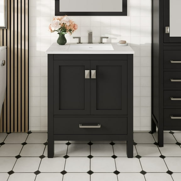 Eviva Aberdeen 30 in. Espresso Single Sink Bath Vanity with Carrara Quartz Top and Undermount Porcelain Sink