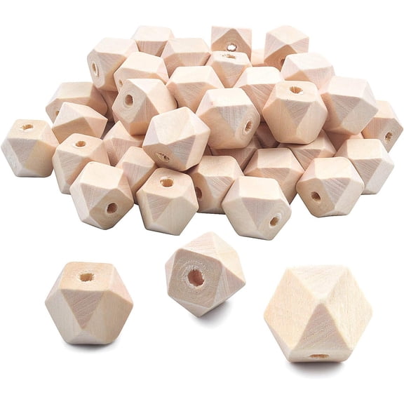 60 Pieces Geometric Shape Wood Beads,  Unfinished Wooden Spacer Beads Craft Balls for DIY Arts Projects Jewelry Making,0.55 Inches
