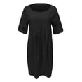 thumbnail image 4 of Pop Seller Women's Casual Loose O Neck Short Sleeve With Pockets Elegant Linen Swing Dresses Black 4XL, 4 of 6