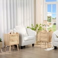 thumbnail image 7 of LEYAOYAO Rattan Nightstand Set of 2, Bedside Table with 2 Storage Drawers, End Table Night Stand for Bedroom, Kids Room, Natural Oak, 7 of 7