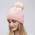 thumbnail image 3 of Women Female Earmuffs Winter Warm Knit Thick Beanies Caps Windproof Pompoms Hat Wool Knitted Hat RED, 3 of 8