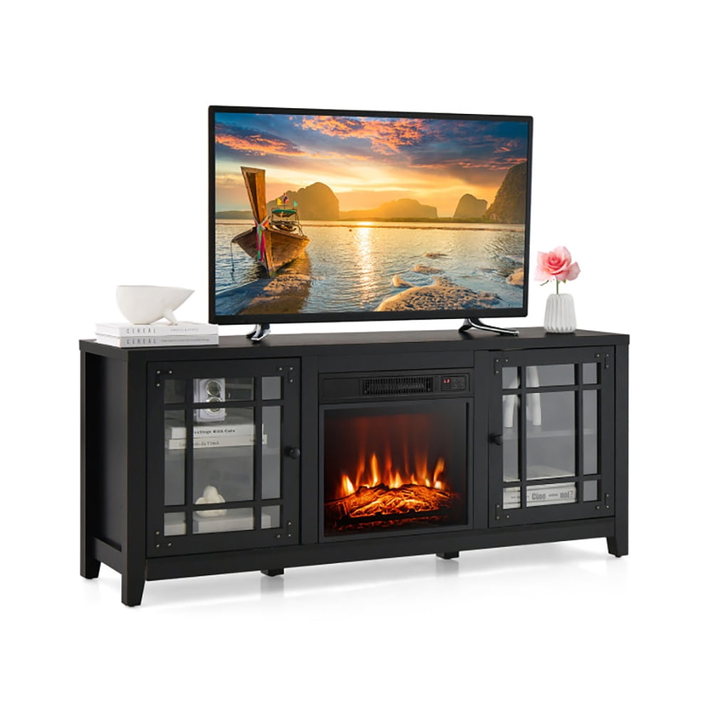 Finihen TV Stand, TV Cabinet, 58 Inch Fireplace TV Stand with Adjustable Shelves for TVs up to 65 Inch, Media Entertainment Center with Storage, for Living Room, Bedroom, Black