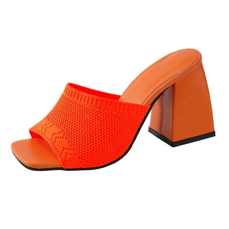 

LIANGP Women s Sandals Ladies Fashion Summer Solid Color Mesh Breathable Chunky High Heels Sandals Women s Shoes Orange Size 8