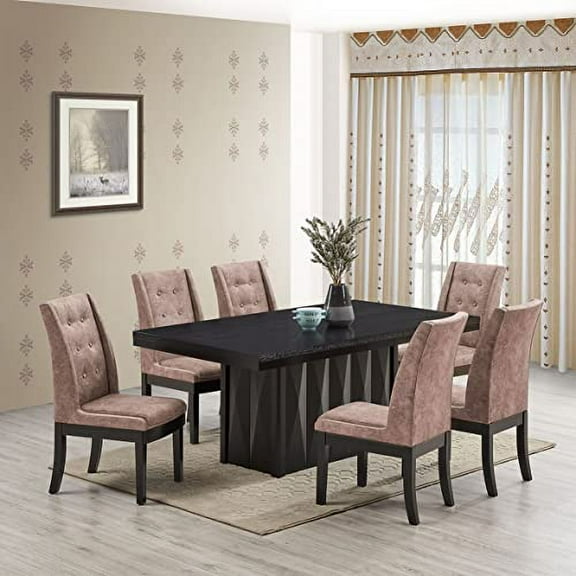 Kings Brand Furniture - 7-Piece Wood Dining Room Set, Table & 6 Chairs, Dark Brown