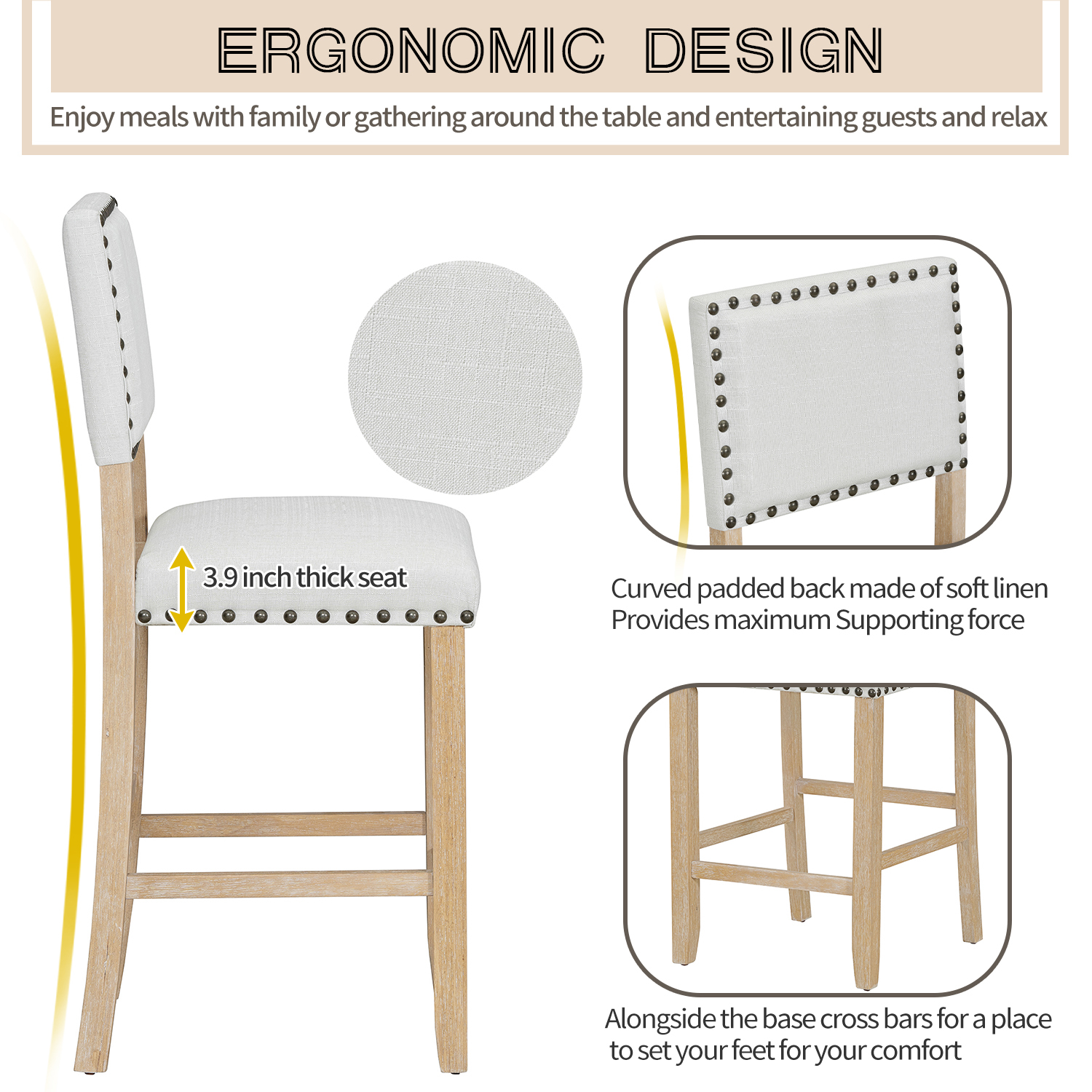 Euroco 5 Piece Dining Table Set  for 4, 52" Counter Height Table Set with 4 Chairs  for Small Space