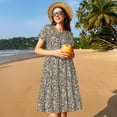 thumbnail image 4 of Naloa Flower Rose Print Womens Summer A-Line Dress with Pockets,Short Sleeve Dresses,Flowy Beach Swing Dress for Vacation Travel, 4 of 6