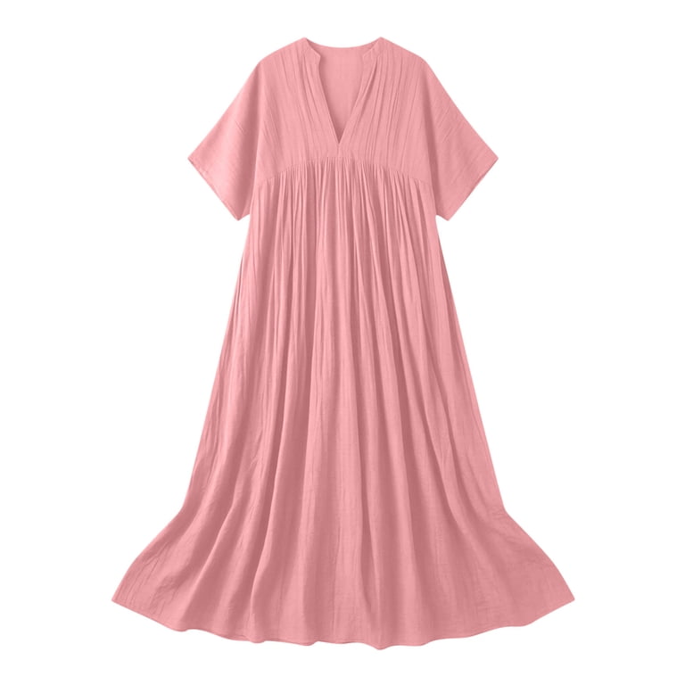 GrRotKP Dresses for Women, Women Summer Dolman Sleeve Casual Loose Maxi Dress V-Neck Flowy Bubble Hem Beach Vacation Boho Sundress, Women's, Size