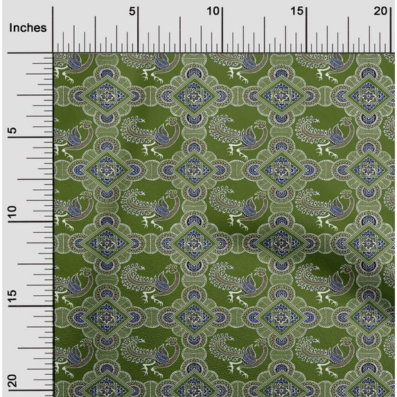 oneOone Polyester Lycra Forest Green Fabric Mandala & Peacock Block Sewing Craft Projects Fabric Prints By Yard 56 Inch Wide
