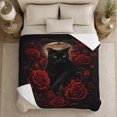 thumbnail image 5 of Black Cat Moon Garden with Red Roses, Ornate Vines and Golden Eyes, Soft Flannel Blanket, Home Decor for Cat Lovers, Bedroom and Living Room, Halloween Gift, Dark Gothic Floral Art, 5 of 9