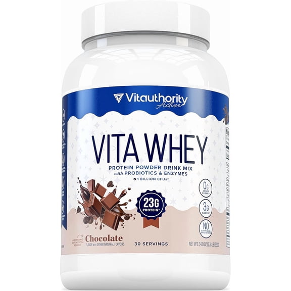 Vitauthority Vita Whey Protein Powder for Women with Probiotics and Enzymes, Chocolate, 34.9 oz, 30 Servings