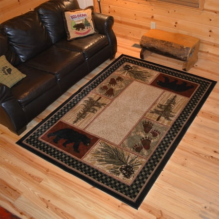 Rustic Lodge Cabin Bear Area Rug - 3'11" x 5'3"