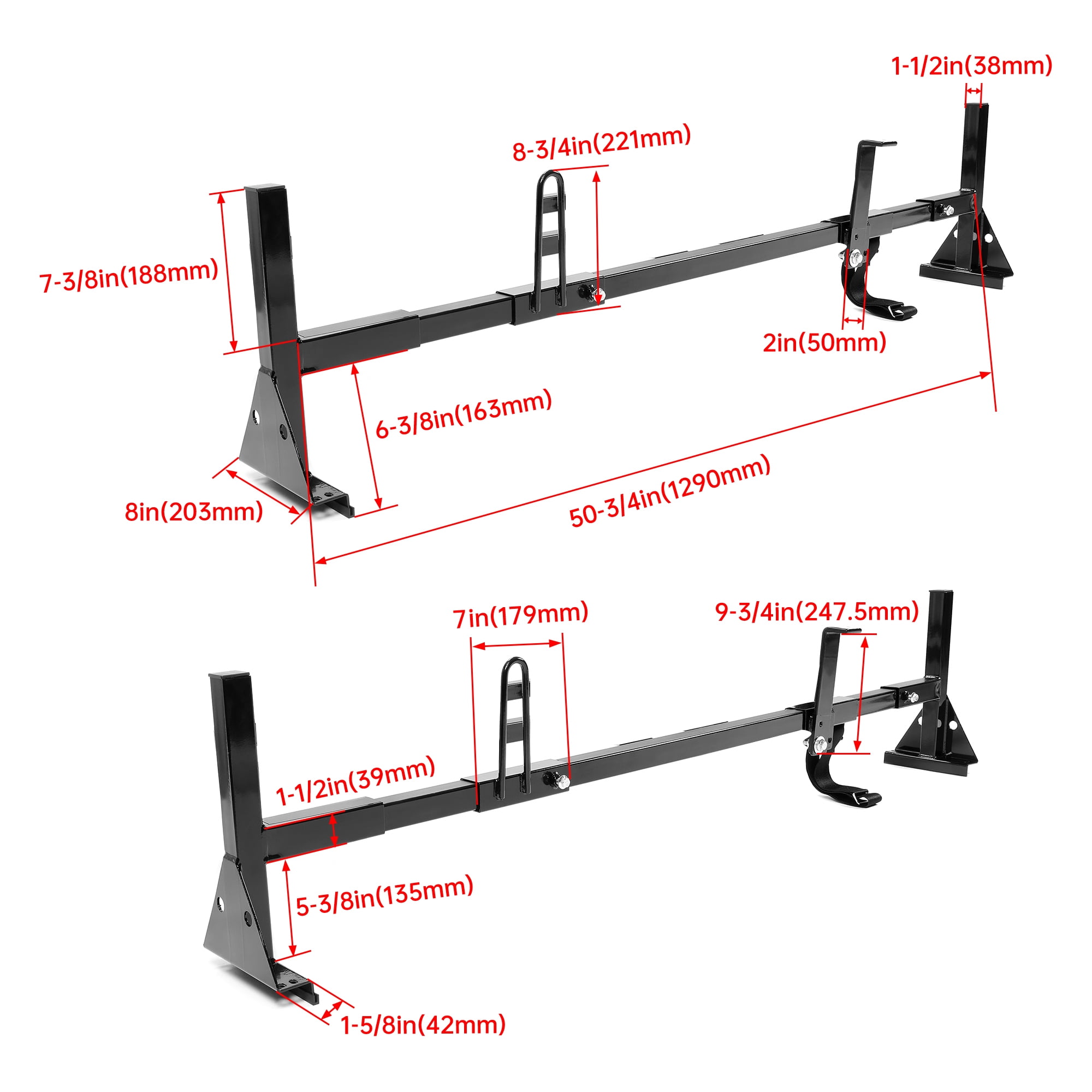 KOJEM Universal Van Ladder Rack, Full-Size Roof Rack Steel Cross Members, Fit for Chevrolet Express Ford E-Series GMC Savana 3 Bars
